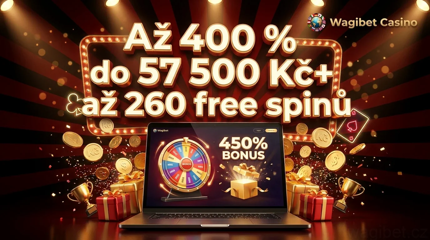 Až 400 % do 57 500 Kč+ až 260 free spinů